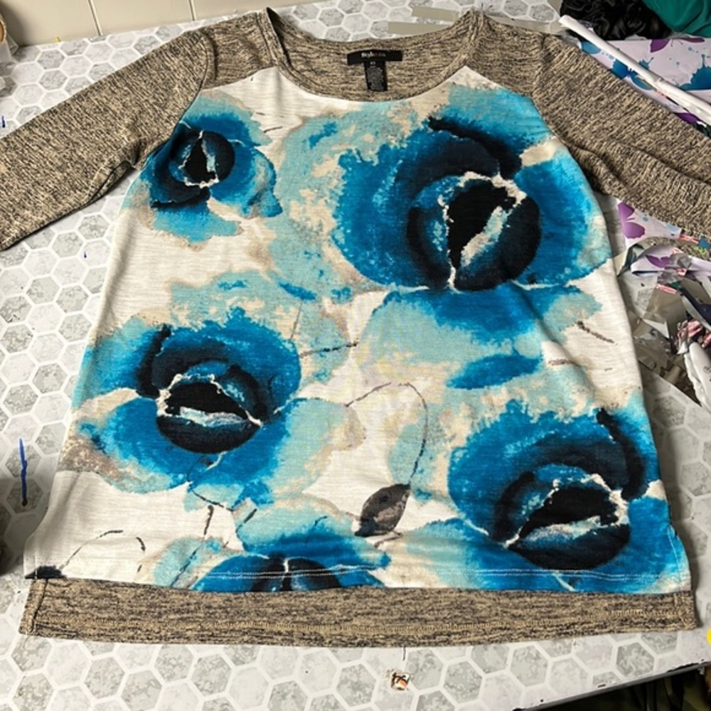 Style & Co XS 3/4 Sleeve Blue Floral Print Blouse